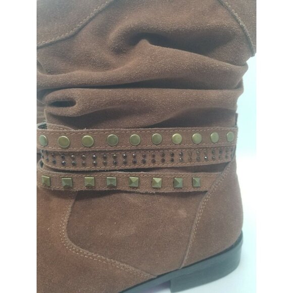 Twiggy London Women Size 6.5W Brown Suede Studded Riveted 9" Ankle Boots 964443 - Picture 5 of 11